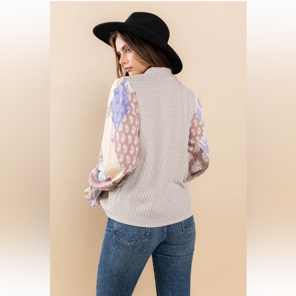 37 Contrast Long Sleeve Blouse Top - Picture 4 of 6